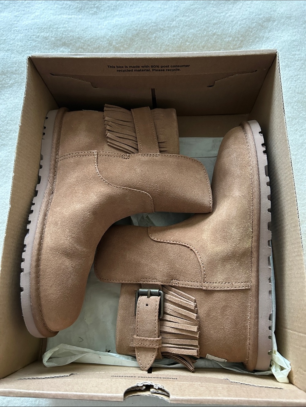 UGG Chestnut Fringe Buckle Short Boots
